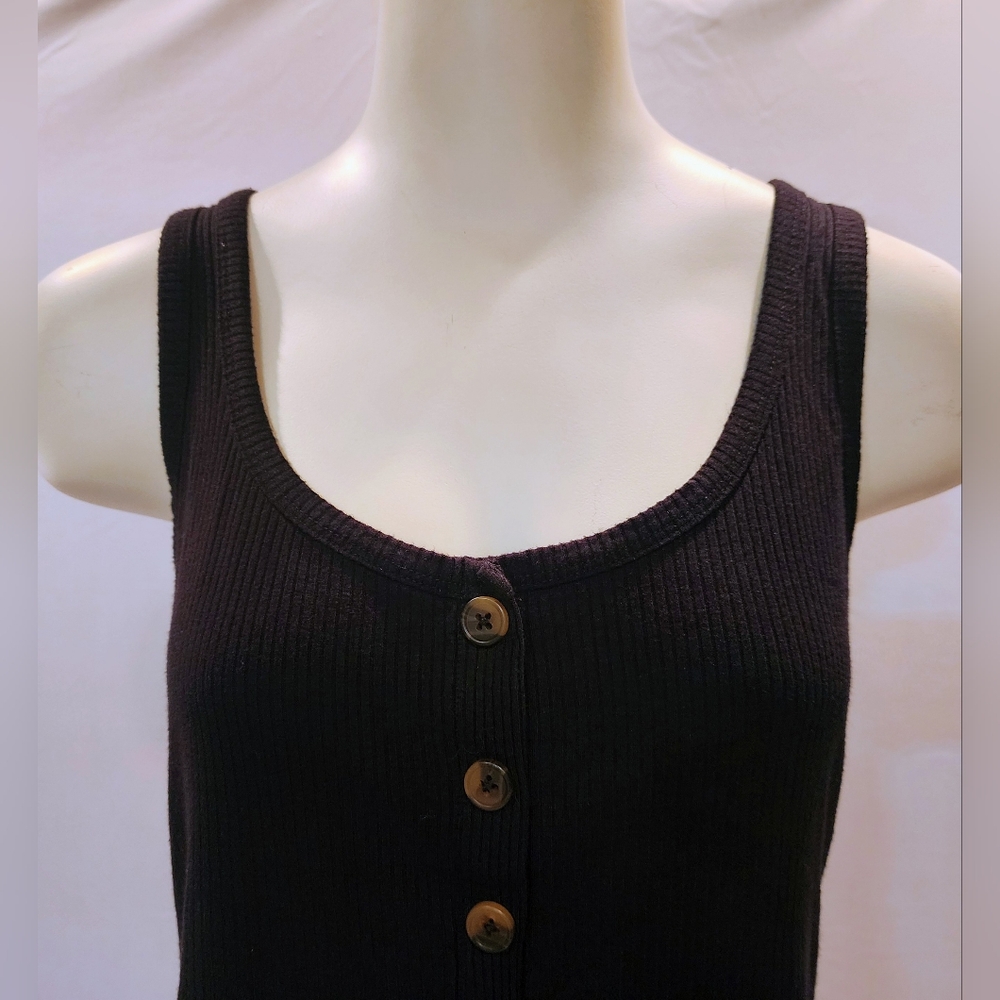 Garage Black Button-Down Ribbed Tank Top - Picture 2 of 9